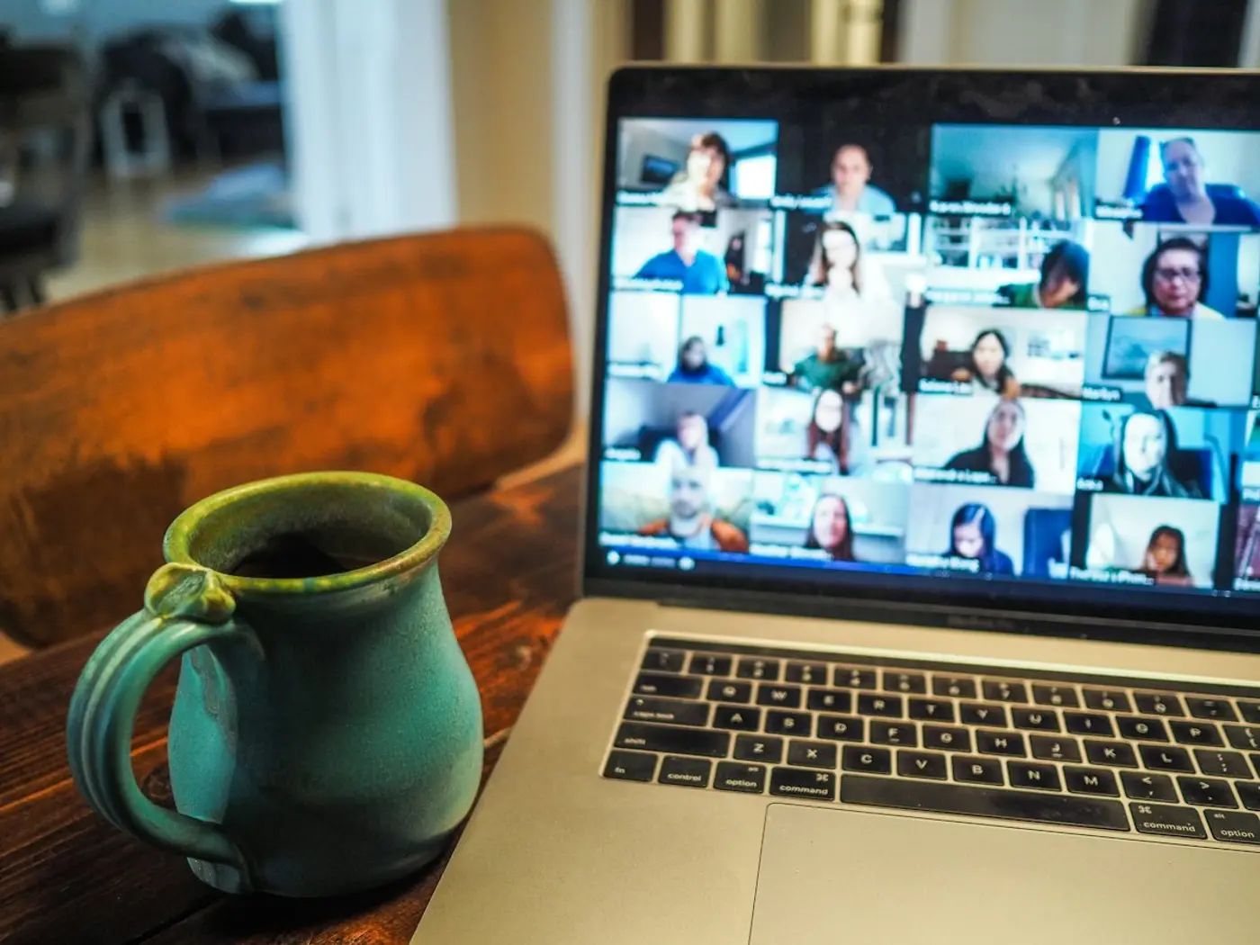 Video conference call on a laptop