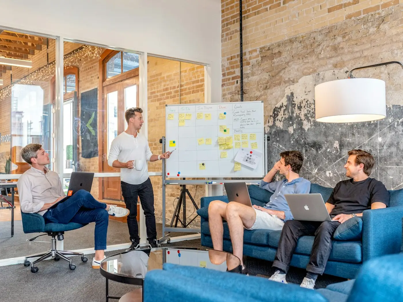 Team planning at a whiteboard
